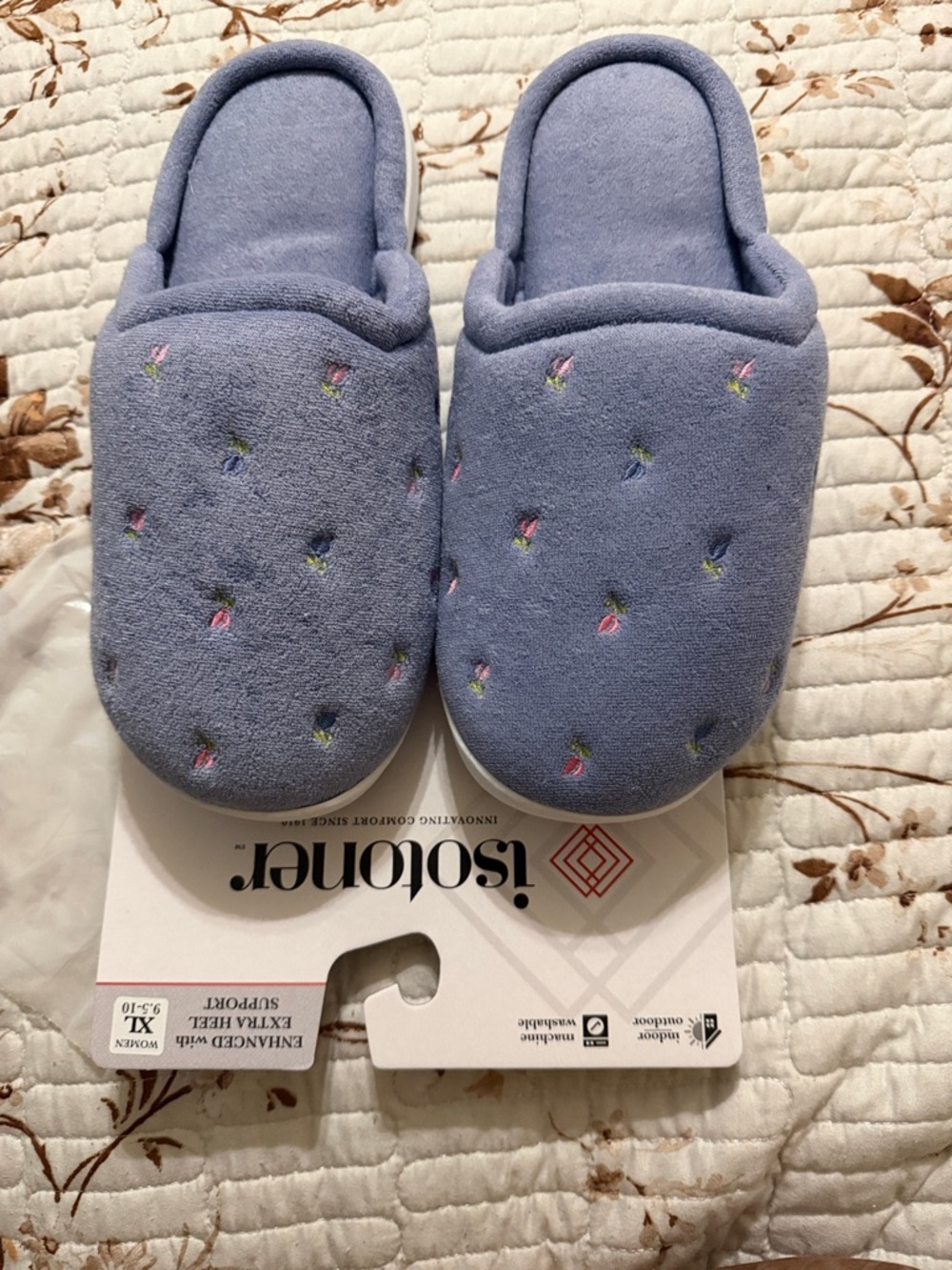 isotoner Light Purple Embroidered Floral Plush Slip-On Slippers - Picture 2 of 5